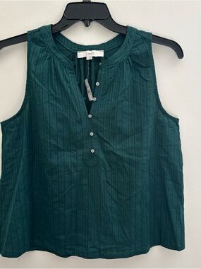 LOFT Women’s Top Size L Textured Sleeveless Henley Forest Green New
